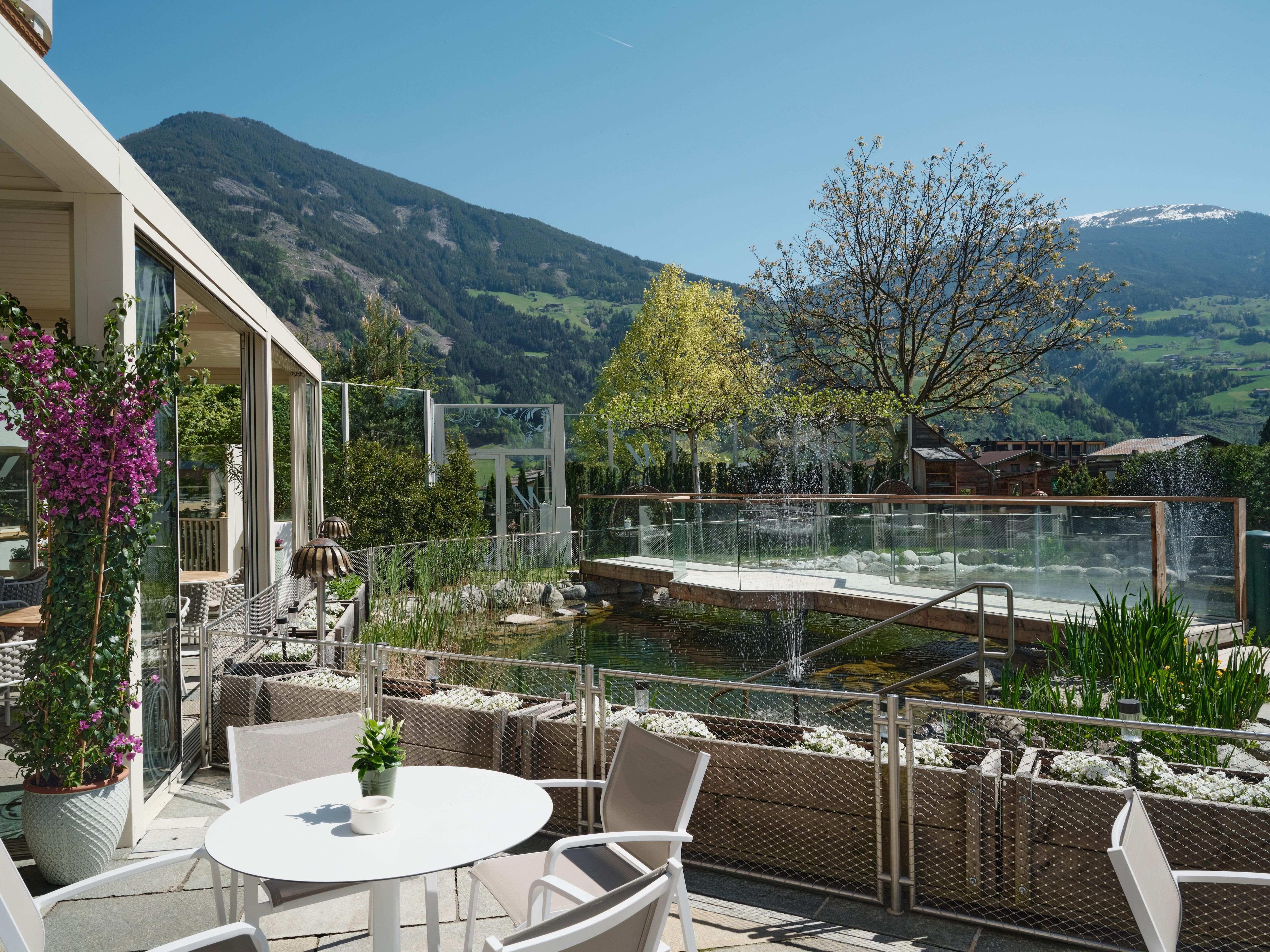 Our sun terrace with dog swimming pond